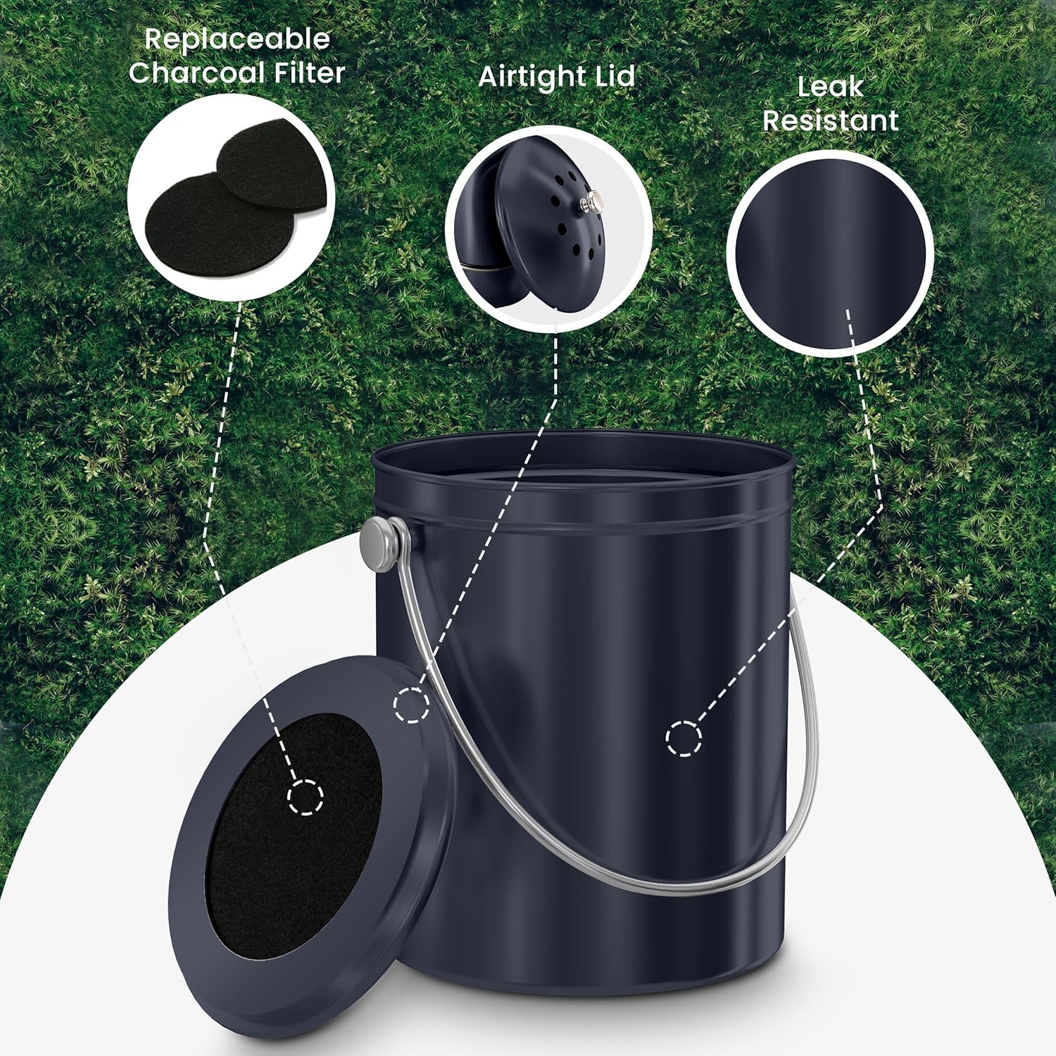 Utopia Kitchen Compost Bin for Kitchen Countertop, 1.3 Gallon Compost Bucket for Kitchen with Lid, Includes 1 Spare Charcoal Filter (Dark Purple)
