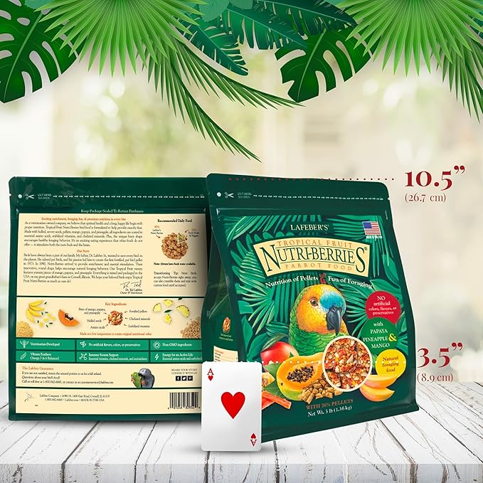 LAFEBER'S Tropical Fruit Nutri-Berries Pet Bird Food, Made with Non-GMO and Human-Grade Ingredients, for Parrots, 3 lb