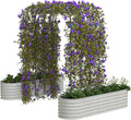 Galvanized Raised Garden Bed with 96" Tall Vertical Arch Trellis – Expandable Rust-Resistant Planter Box for Outdoor Plants, Flowers, Herbs & Vines – Includes Plant Clips, Drainage Netting,Beige
