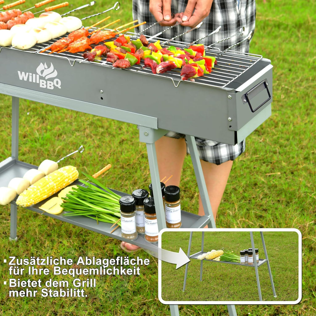 Charcoal Grills Commercial Quality Portable Multiple Size Hibachi BBQ Lamb Skewer Folded Camping Barbecue Grill for Garden Backyard Party Picnic Travel Outdoor Cooking Use(39.4x10.3x5.1 inch)