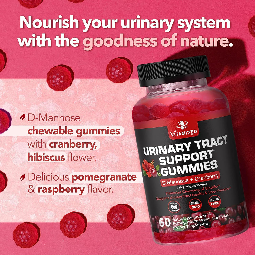 Powerful Cranberry Gummies with D-Mannose - Urinary Tract Health - Fast-Acting Bladder Support Supplement - 60 Count