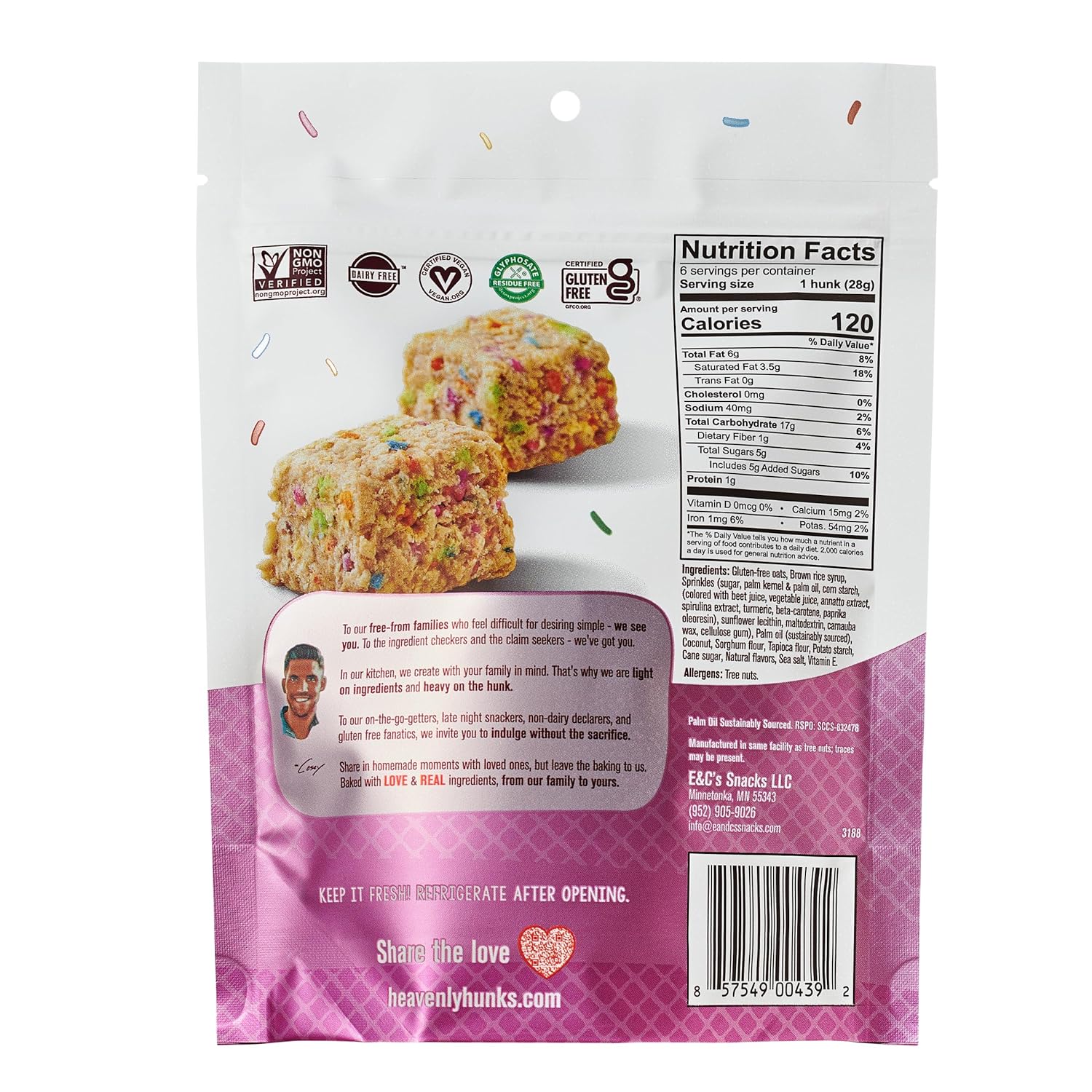 Heavenly Hunks - Gluten Free Birthday Cake Cookies  - 6 Oz, Case of 6