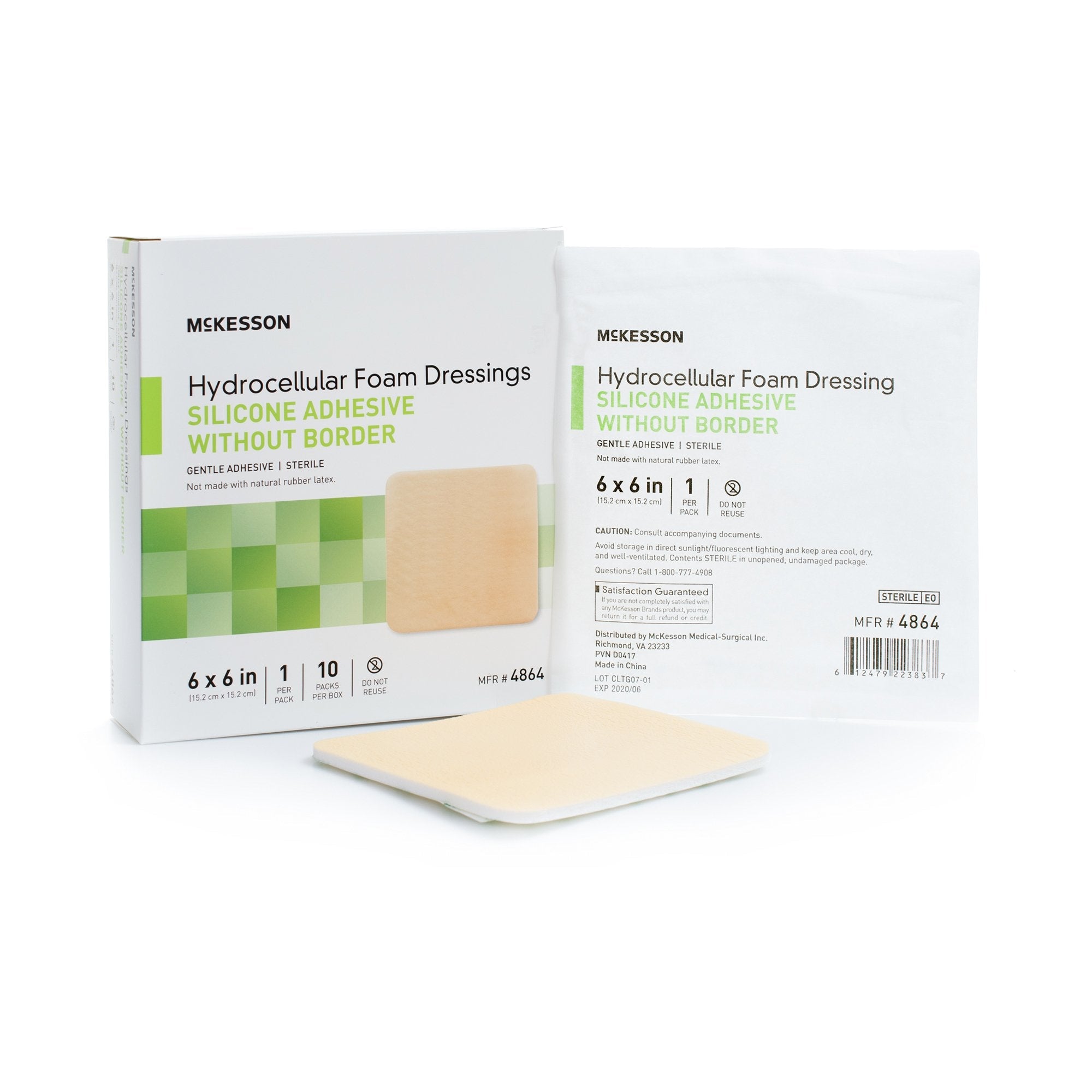 McKesson Silicone Gel Adhesive without Border Silicone Foam Dressing, 6 x 6 Inch 4864