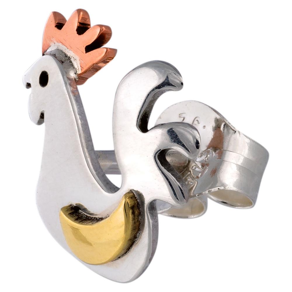 GreaterGood Sterling Silver Mixed Metal Rooster Post Earrings