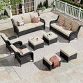 ovios 8 Pieces Patio Furniture Set, Outdoor Wicker Sofas with 2 Chairs, 4 Ottomans and Comfy Cushions, All Weather High Back Couch Set for Deck Porch, Brown Rattan, Beige