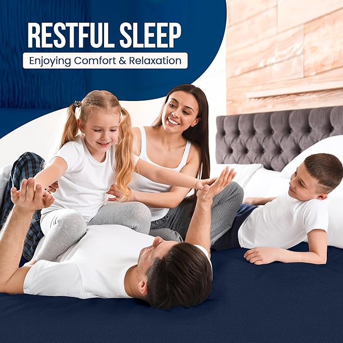 Utopia Bedding Waterproof Mattress Protector Queen Size, Premium Terry Mattress Cover 200 GSM, Breathable, Fitted Style with Stretchable Pockets (Navy Blue)