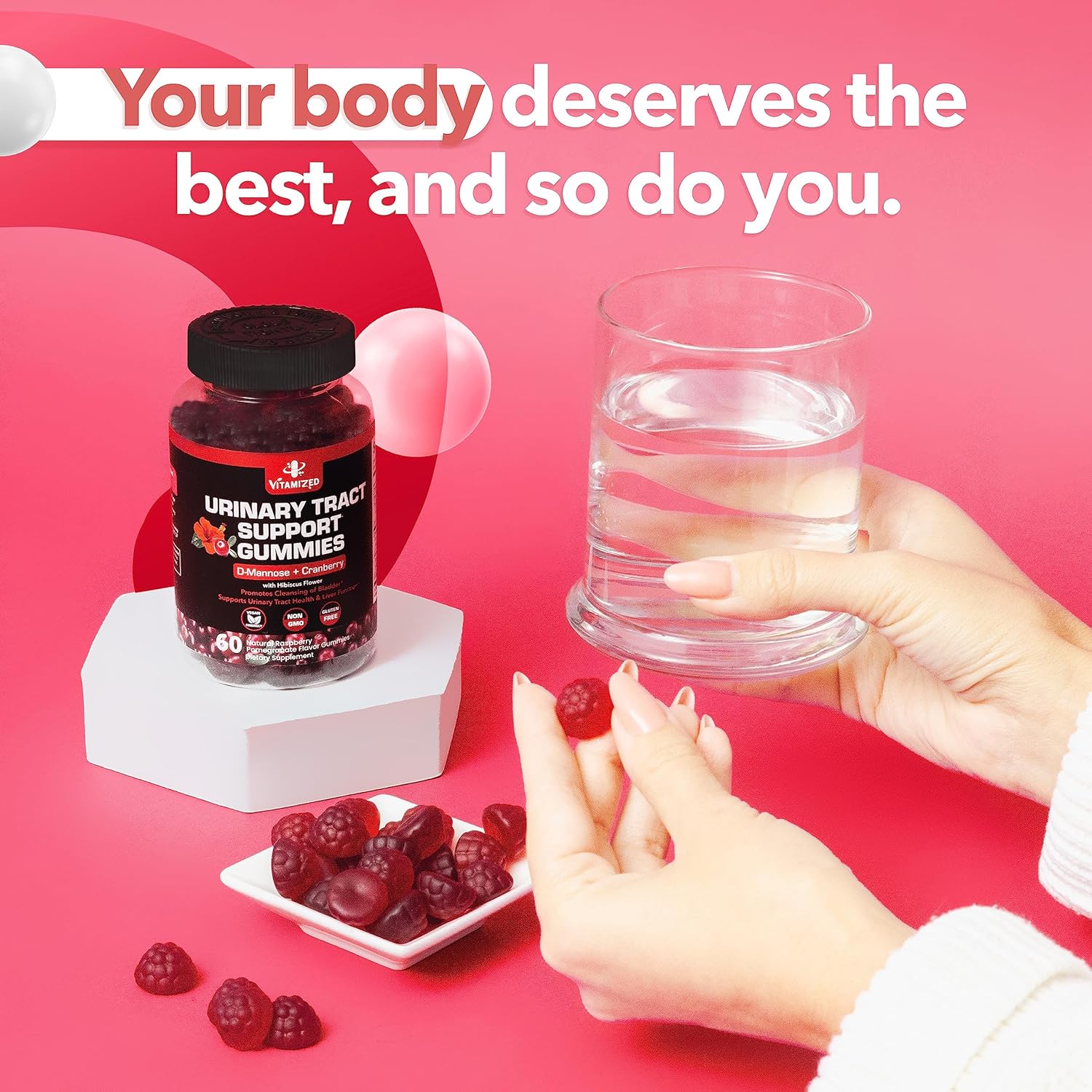Powerful Cranberry Gummies with D-Mannose - Urinary Tract Health - Fast-Acting Bladder Support Supplement - 60 Count