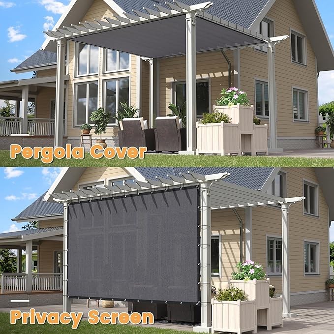 VICLLAX Shade Fabric Sun Shade Cloth with Every 2 FT Grommets for Patio Garden Pergola Cover Canopy 7x21 FT, Grey