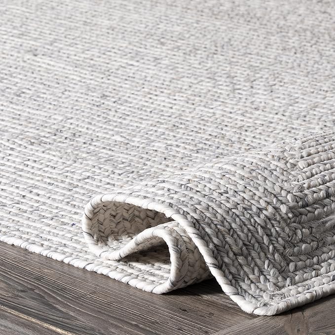 nuLOOM 8' Round Solid Hand Braided Indoor/Outdoor Area Rug, Pet-Friendly, High Traffic, Weather Resistant, for Patio, Balcony, Bedroom, Living, Dining Room, Wynn Ivory