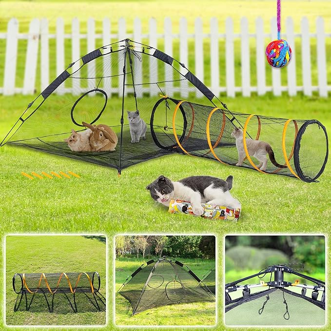 Cat Tent for Indoor and Outdoor Cat Enclosures(Outdoor, Tunnel, and Playhouse) Kitty Playpen X-Large Portable Kitten Tunnel Play Tents for Cats Rabbits and Small Animals