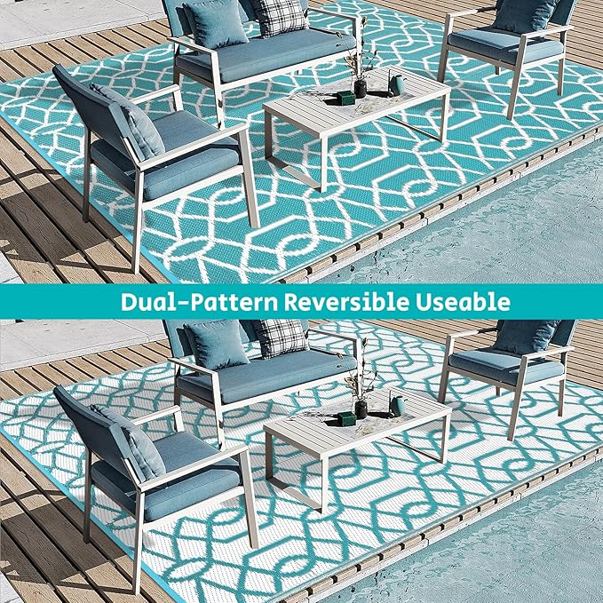 HEBE Outdoor Rug Waterproof 5x8, Reversible Plastic Straw Rug RV Camping Rug, Indoor Outdoor Patio Mat Clearance, Outside Carpet for Porch,Deck,Camper,Balcony,Backyard,Picnic
