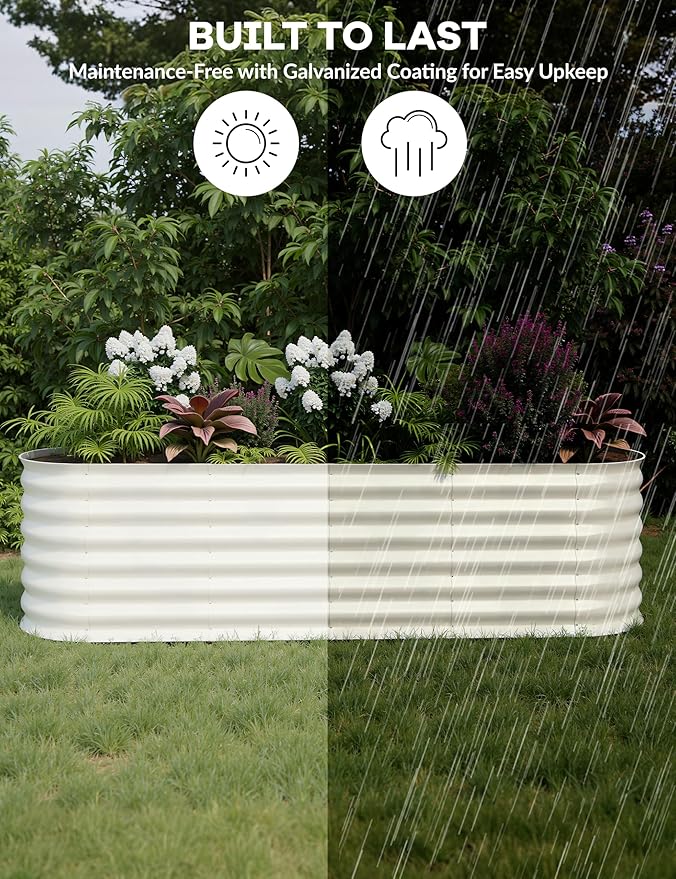2 Pcs Raised Garden Beds Outdoor 8x2x2ft - Galvanized Steel Planter Box for Vegetables, Flowers, Rust-Resistant Garden Box, Easy Assembly Raised Beds, Durable Planters for Outdoor Plants, Beige