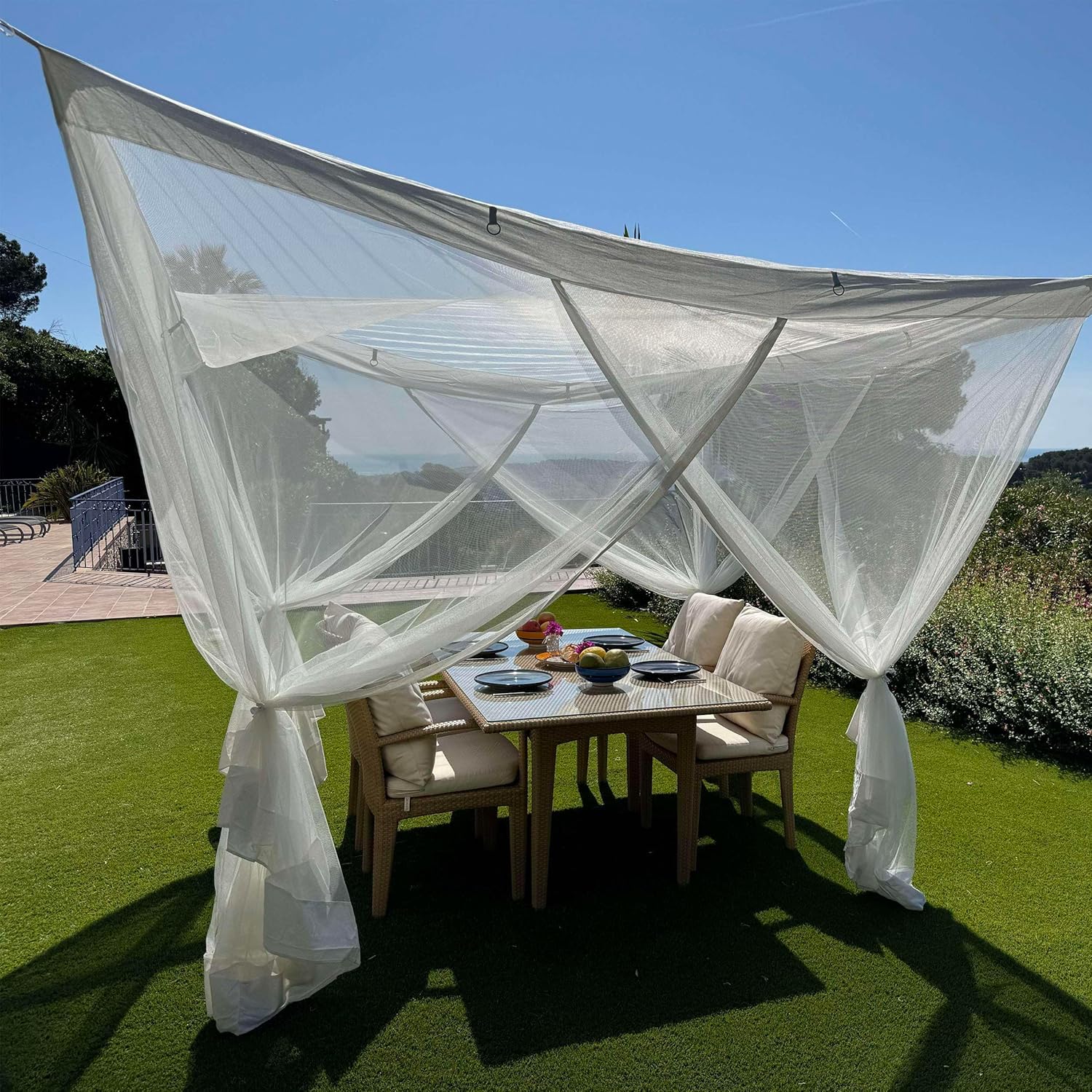 Mosquito Net for Patio 11.5 x 8.2 FT | Very Large Sizes & Fabric Designed for Outdoors | Insect House Screen Netting for Gazebo, Porch & Garden Terrace | White Outside Canopy Bug Protection