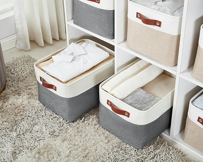 DECOMOMO Storage Baskets for Shelves - Fabric Closet Organizers and Storage Bins, Perfect Baskets for Organizing Closet Toys Nursery (Slate Grey and White, XL - 3 Pack)