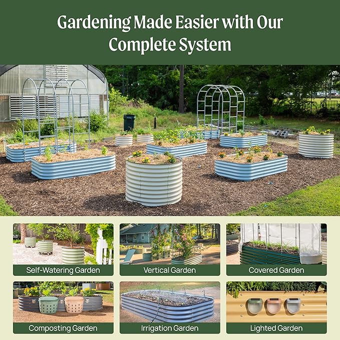 Vego garden 32" Extra Tall Raised Garden Bed Kits, 4 in 1 Modular Raised Planter Box for Vegetables Flowers Fruits Oval Metal Raised Garden-British Green