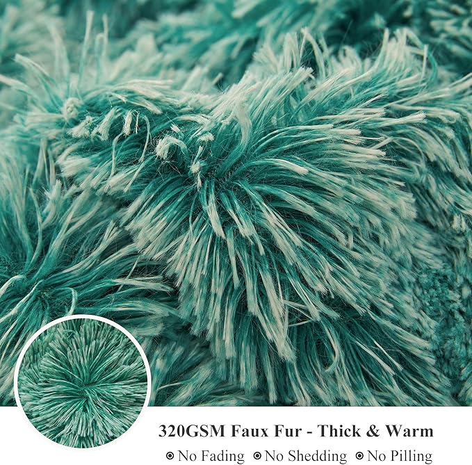 XeGe Luxury Fluffy Throw Blanket, Emerald Green Soft 50x60 Faux Fur Blanket Throw, Shaggy Plush Decorative Couch Blanket, Cute Furry Throw Fuzzy Blanket for Sofa Bed, Ombre Emerald Green