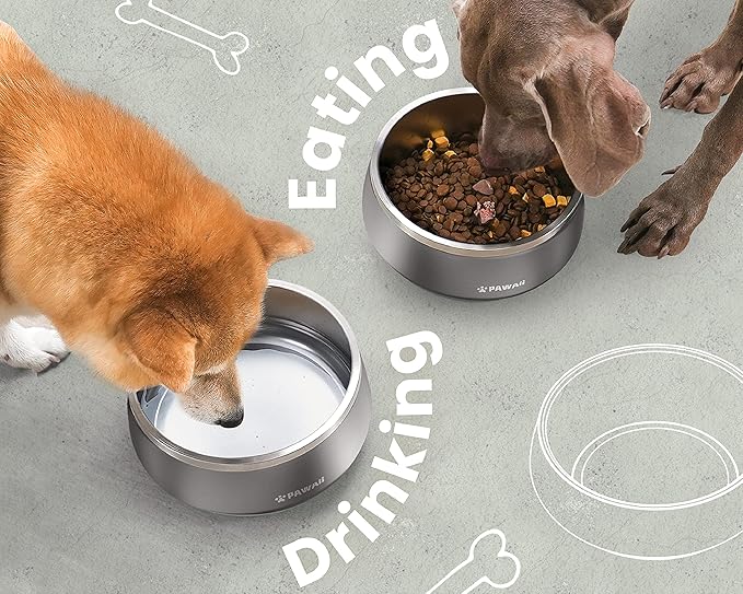 Pawaii Stainless Steel Dog Bowl with Non-Slip Rubber Base & Double Wall Insulation - Durable Design | Includes ID Tag | Dishwasher Safe Food & Water Bowl for All Dogs (68oz)