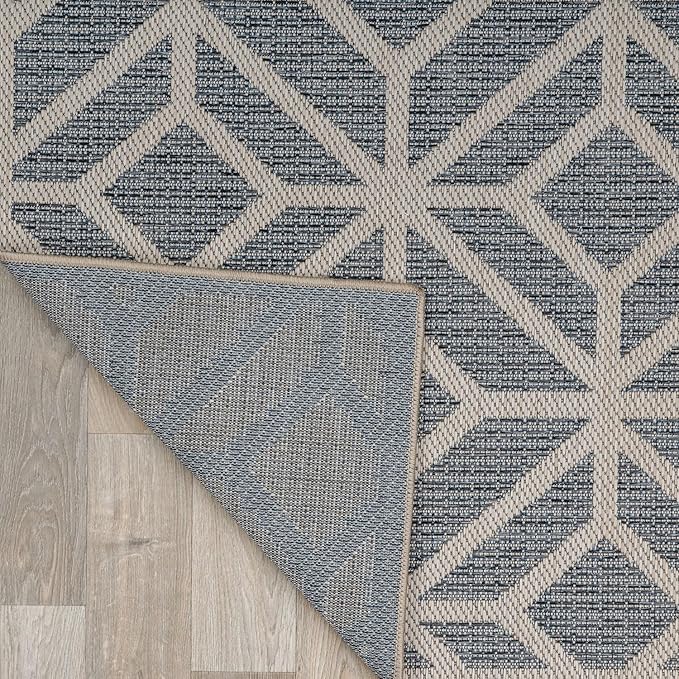 Rugshop Contemporary Geometric Indoor/Outdoor Runner Rug 2' 3" X 12' Blue