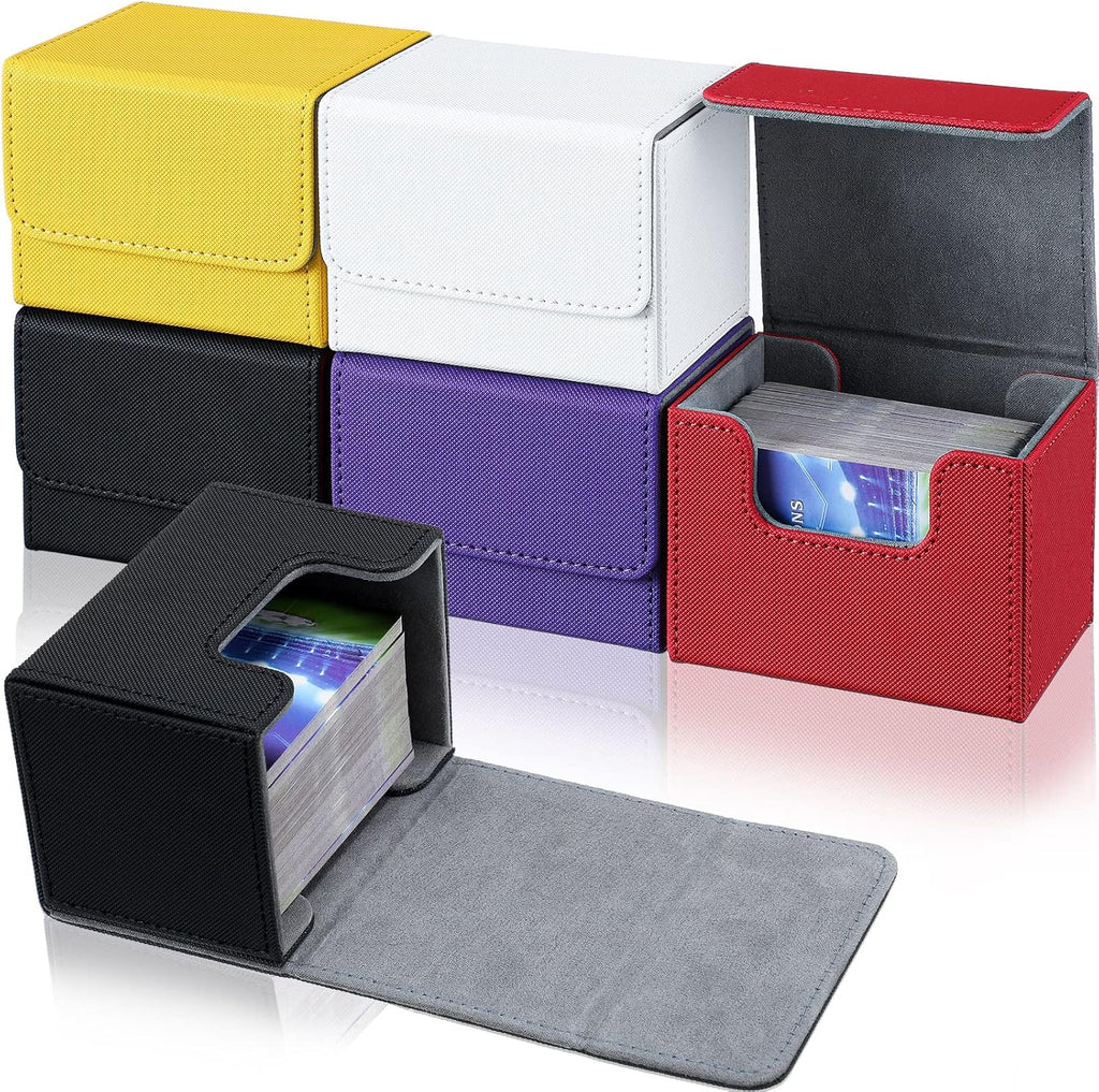 Yookeer 6 Pack Leather Deck Cases 100+ Card Deck Game Box Magnetic Playing Card Storage Box for 100 Plus Cards Compatible with Tcg(White,Black,Red,Yellow,Purple,Horizontal)