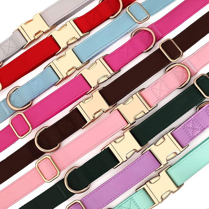 PET ARTIST Soft PU Leather Dog Collar, Bright & Classic Red Dog Collar with Quick Release Rose Metal Buckle, Adjustable Nylon Padded Durable Pet Collars for Small Dogs Girl, Neck Fit 9-14"
