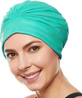 BEEMO Swim Caps for Women Swimming Turban Polyester Latex Lined Pleated for Ladies