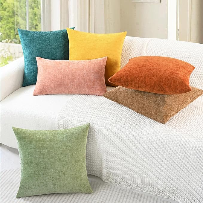 CaliTime Throw Pillow Covers Decorative 16 X 26 Inches Pack of 2 Cozy Chenille Cushion Cases for Couch Sofa Bed Living Room Home Teal