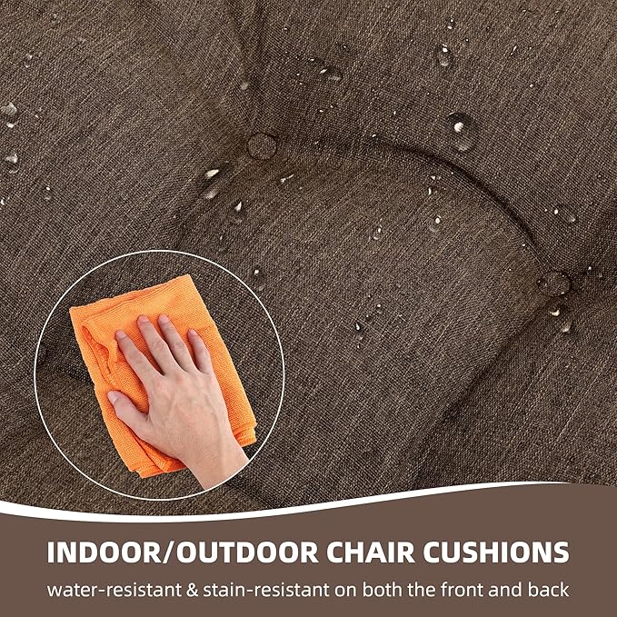 RACE LEAF Patio Chair Cushions 17x17 4 Pack, Thickened Heavy Duty Outdoor Cushions Stain & Water Resistant Non-Slip Ties Tufted (Brown)