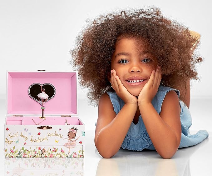 The Memory Building Company Ballerina Musical Jewelry Box, Classic Melody, Storage Organizer Kids Ages 6-12, Wood Construction w/ 2 Compartments