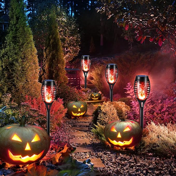 Toodour Solar Torch Flame Lights, 6 Pack Solar Lights Outdoor with Flickering Flame, Waterproof Solar Pathway Lights Landscape Decoration Lighting for Garden, Lawn, Yard, Outdoor Decor - Red