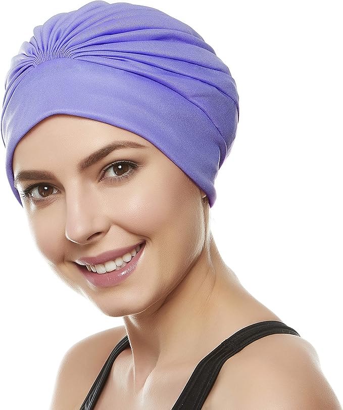 BEEMO Swim Caps for Women Swimming Turban Polyester Latex Lined Pleated for Ladies