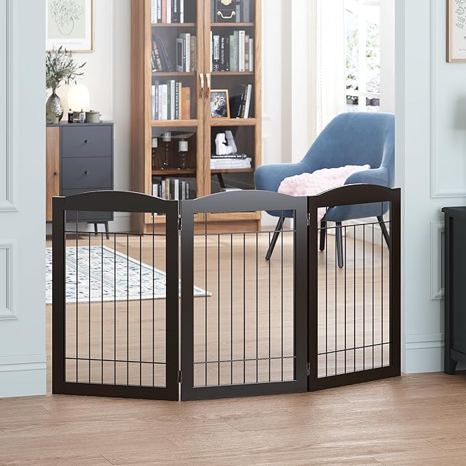 Spirich Freestanding Wire Pet Gate for Dogs, 30 inches Tall Dog Gate for The Houes, Doorway, Stairs, Pet Puppy Safety Fence, 3 Panels