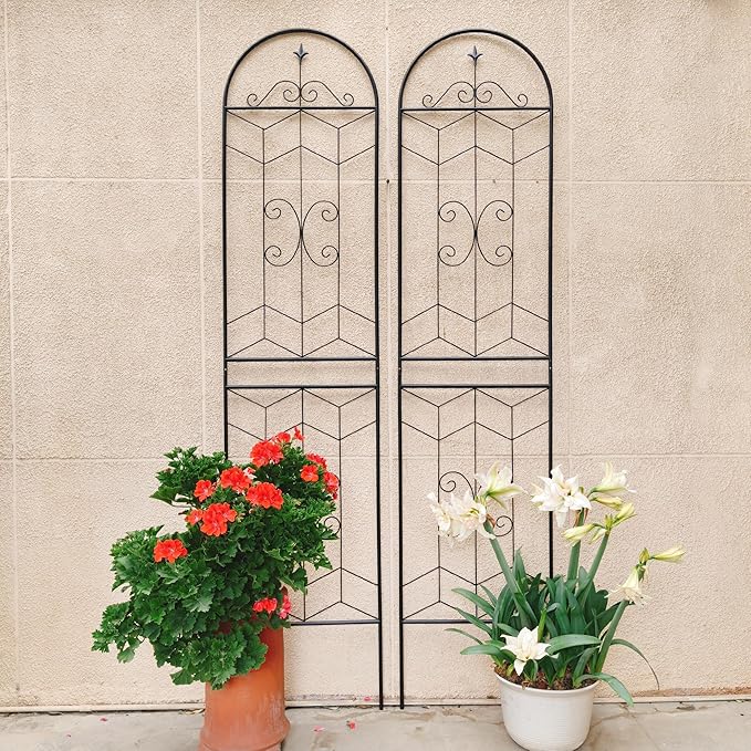 Metal Garden Trellis Rustproof Trellis for Climbing Plants Outdoor Flower Support (Black-2 Pack, 86.7"x19.7")