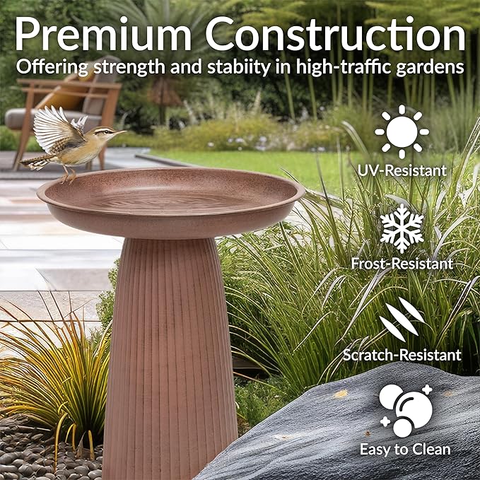 Sunnydaze Gleeful Garden Metal Bird Bath for Outdoors - Large Decorative Iron Birdbath - 23-Inch - Matte Canyon Clay
