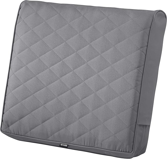 Classic Accessories Montlake FadeSafe Water-Resistant 25 x 22 x 4 Inch Wide Back Patio Quilted Lounge Cushion, Grey