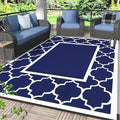 GENIMO 6' x 9' Outdoor Rug Waterproof for Patio Decor, Foldable Reversible Plastic Straw Area Rugs Mat for Camper, Outside Carpet for Rv, Deck, Porch, Picnic, Beach, Balcony, Blue & Grey