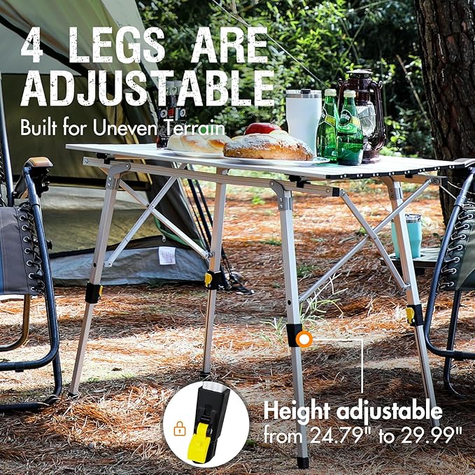 Portal Adjustable Aluminum Folding Camping Table with Carry Bag, Silver