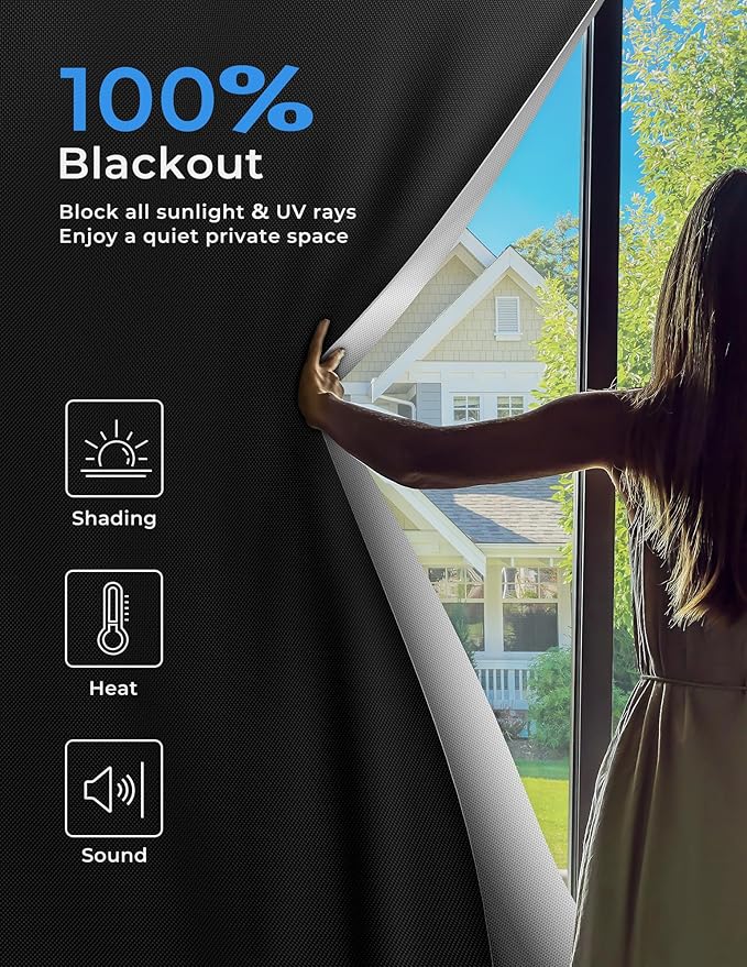Sumobaby Blackout Curtains for Bedroom Portable 50"x57",No Drill Black Out Shades with Upgraded Hook&Loop Tapes,100% Blackout Window Cover,Easy to Cut Fit Blinds for Bedroom,Nursery(2 Panel,Black)
