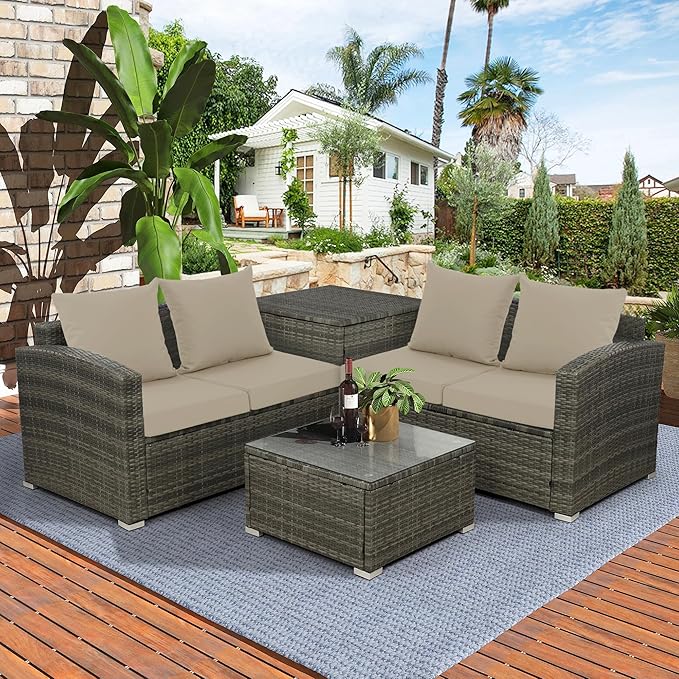 Outdoor Cushions for Patio Furniture, Waterproof Outdoor Chair Cushion w/Fade-Resistant, Removable & Machine-Washable Cover, 22x22 Inch, Deep Seat Sofa/Couch Pad Replacement – Set of 4, Cream