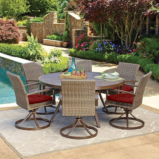 RACE LEAF Patio Chair Cushions 17x17 4 Pack, Thickened Outdoor Seat Cushions Water Resistant Stain Resistant Non-Slip Ties (Red)