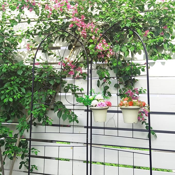 4 Pack Metal Garden Trellis 78.7" H Garden Fence Rustproof Trellis for Climbing Plants Support Roses Flower Outdoor Lawn Black