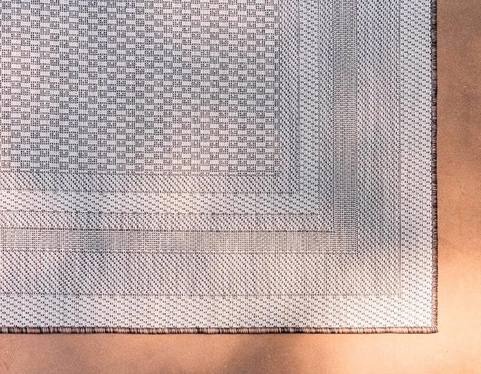 Unique Loom Outdoor Border Collection Area Rug - Soft Border (2'x 6' 1" Runner, Brown/ Ivory)