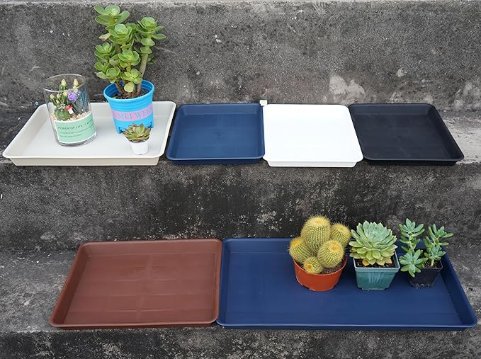 2 Pack Plant Growing Nursery 1020 Trays, Plant Saucer Tray, Heavy Sturdy Seed Starting Trays, Plant Starter Trays for Indoors No Holes, Seed Starter Growing Tray (22"x11.2", Beige)