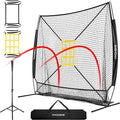 VIVOHOME Baseball Softball Hitting Net with Large Ball Collection System, 7 x 7 ft Baseball Batting Pitching Net with Tee, 2 Strike Zone, Carry Bag