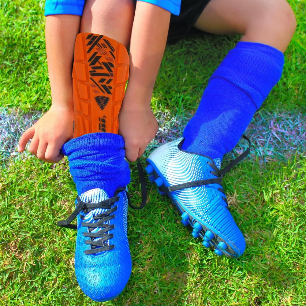 Malaga Soccer Shin Guard with Adjustable Straps-Orange/Black