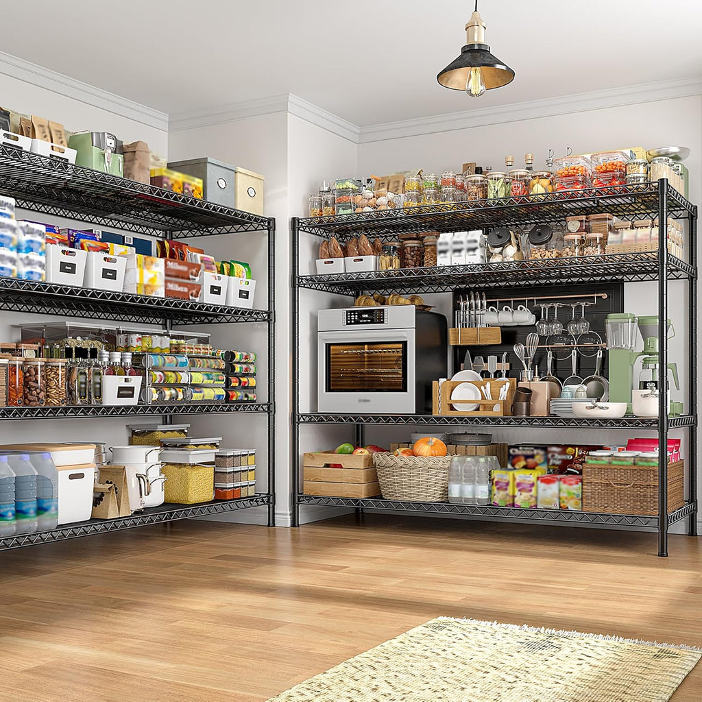REIBII 2560LBS Storage Shelves 55.5"W Metal Shelving Unit 4 Tier Wire Shelving Commercial Adjustable Garage Shelving Heavy Duty for Storage Rack for Pantry, Garage, Kitchen,55.5"W x 18"D x 55.5"H,2PCS