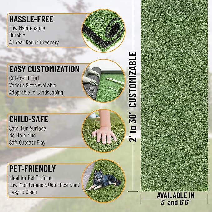 Ottomanson Artificial Turf Golf Hitting Mat 3' x 26' Indoor/Outdoor Waterproof Synthetic Fake Grass for Putting Practice Baseball Football Sports Gym Backyard, Custom Size 2' up to 30'