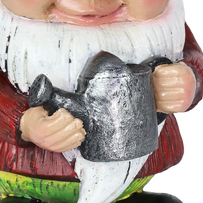 Exhart Garden Gnome, Red Hat Garden Statue Sculpture with Watering Can, Outdoor Lawn and Yard Decoration, 5 x 5 x 12.5 Inch