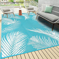 Pauwer Waterproof Outdoor Rug 6x9, Reversible Plastic Straw Patio Camping Rug, Indoor Outdoor RV Mat Carpet for Deck, Camper, Porch, Balcony, Backyard, Picnic, Leaf Teal