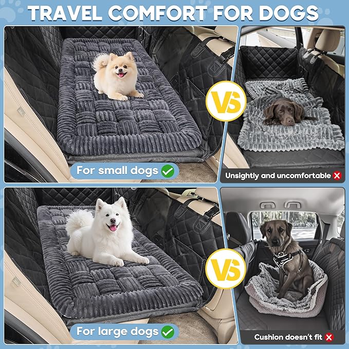 Dog Car Bed Mat, Non-Slip Backseat Extender Pet Blanket, Plaid Dog Bed for SUVs, Sedans & Trucks, Chew-Resistant Travel Pad for Dogs, Easy Clean & Scratch-Proof & Comfort (50"×24.6") Gray