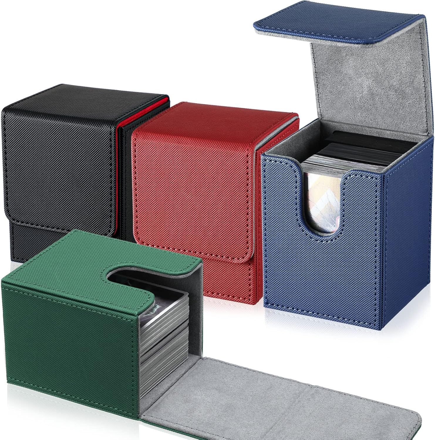 Yookeer 4 Pieces Leather Deck Card Boxes Cards Deck Game Box for Collectible Playing Card Box Compatible with MTG Commander(Black and Red, Green, Blue, Red,Vertical)